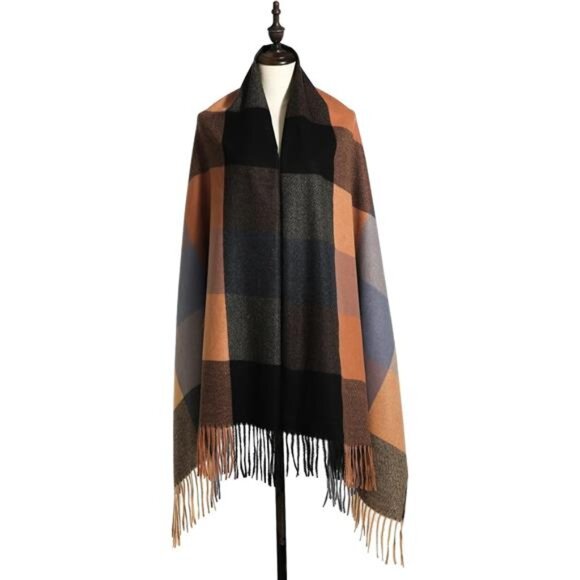 Women's Faux Cashmere Plaid‎ Scarf - Ultra Soft, Warm Winter Wrap with Classic - Picture 5 of 8